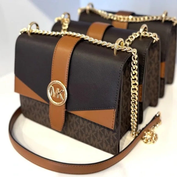 Michael Kors Greenwich SM Color-Block Signature Logo Crossbody Bag Brown Multi - Picture 5 of 11